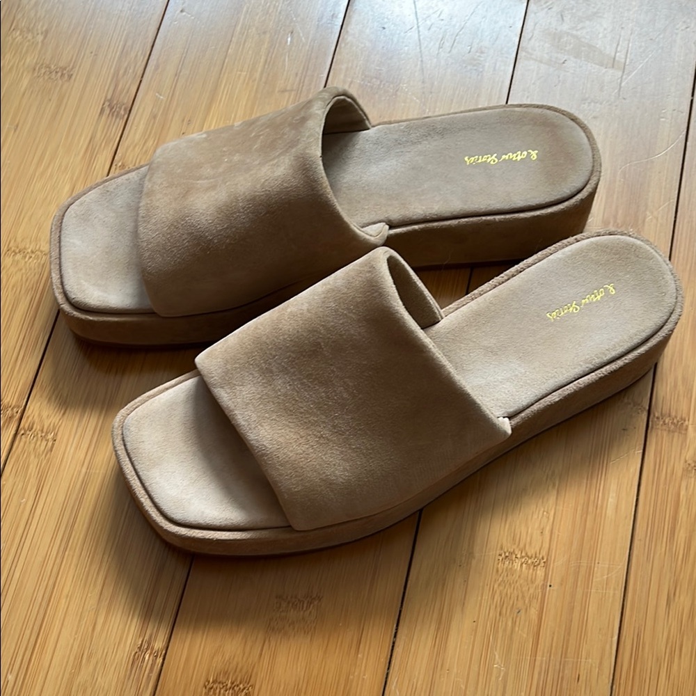 & other stories seude leather square toe nude low platform slide sandal size 39